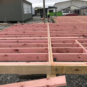 Subfloor showing line where building will be cut
